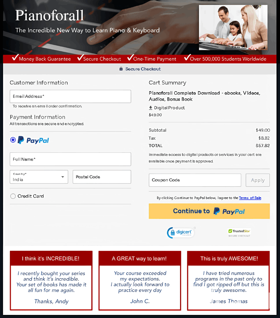 pianoforall checkout page 